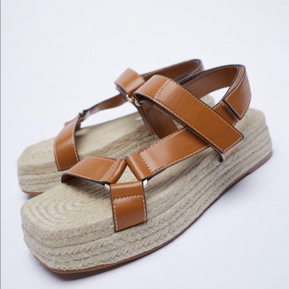 ZARA topstitched jute platform sandals